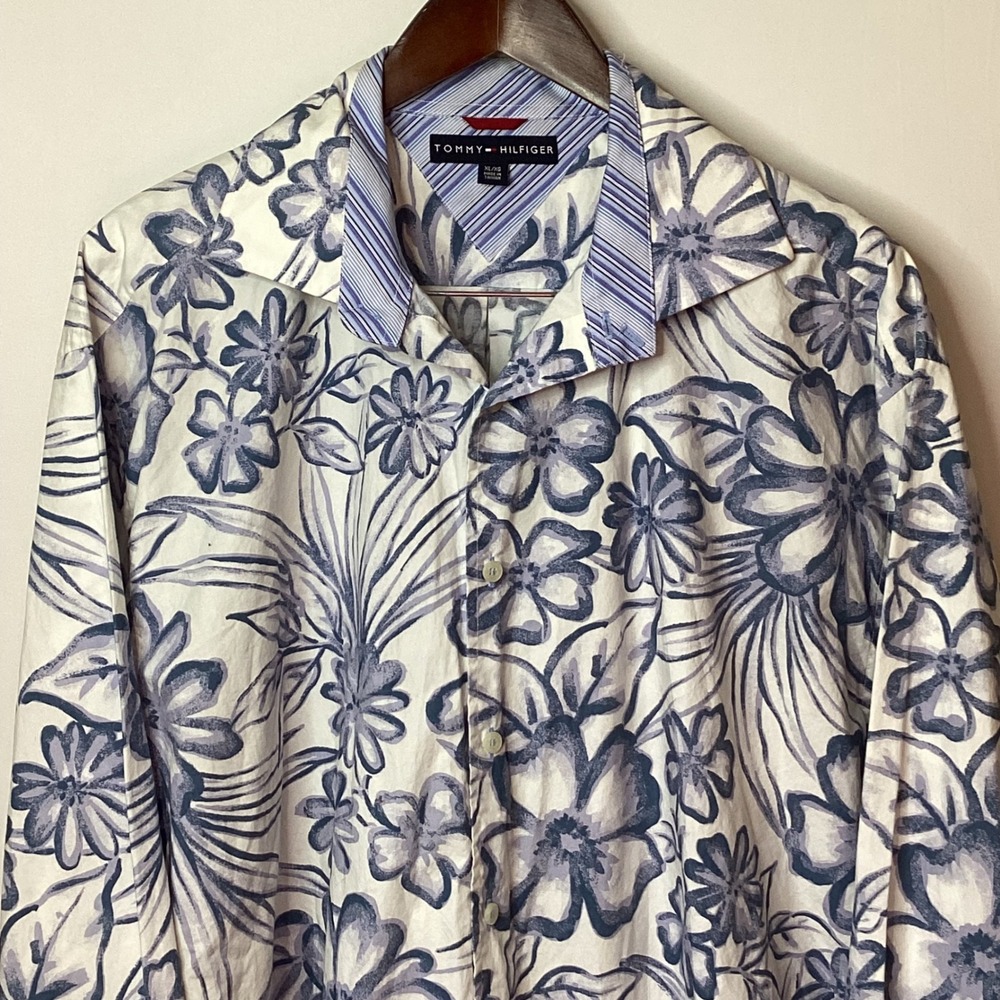 Tommy Hilfiger Men's Long Sleeve Floral Print Button Up Shirt Size XL‎